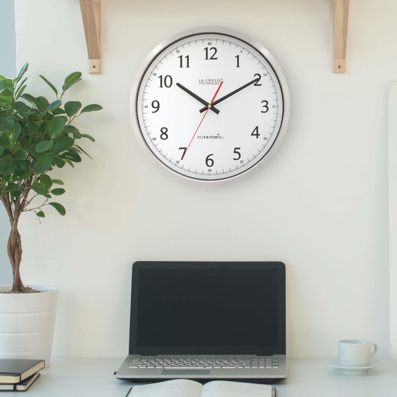La Crosse Technology 404-1235UA-PL UltrAtomic 14 inch Stainless Steel Wall Clock, Shatterproof Lens, Silver - Image 4